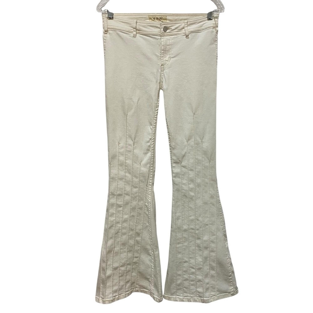 Free People Jeans Off-White Flare Wide Leg Retro 70s Low-Rise Flat Front Stretch